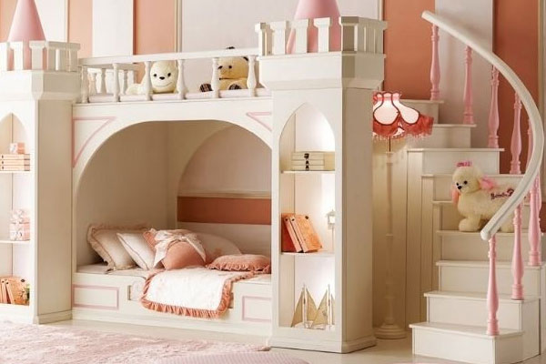 Thiết kế phòng ngủ có giường 2 tầng cho 2 bé gái