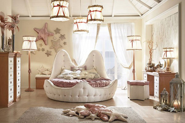 Thiết kế phòng ngủ cho 2 bé gái với 1 giường đôi phong cách tân cổ điển sang trọng