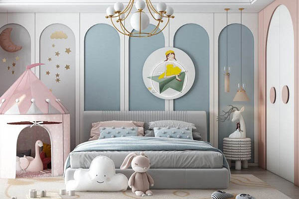 Trang trí phòng ngủ cho bé gái 10 tuổi màu xanh nhạt tươi mới 