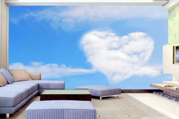 Trang trí phòng khách bằng giấy dán tường hình đám mây