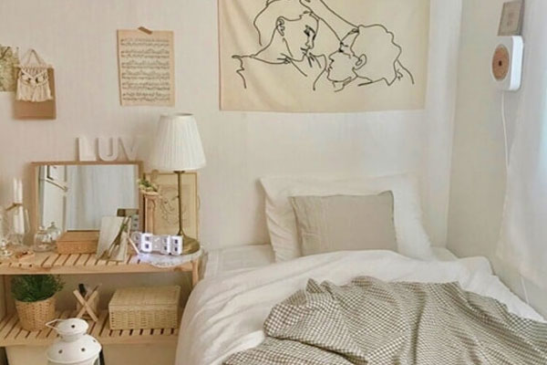 Trang trí phòng ngủ nhỏ cho nữ bằng giấy dán tường