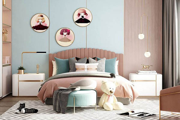 Phòng ngủ thiết kế với tông màu trắng hồng cho bé